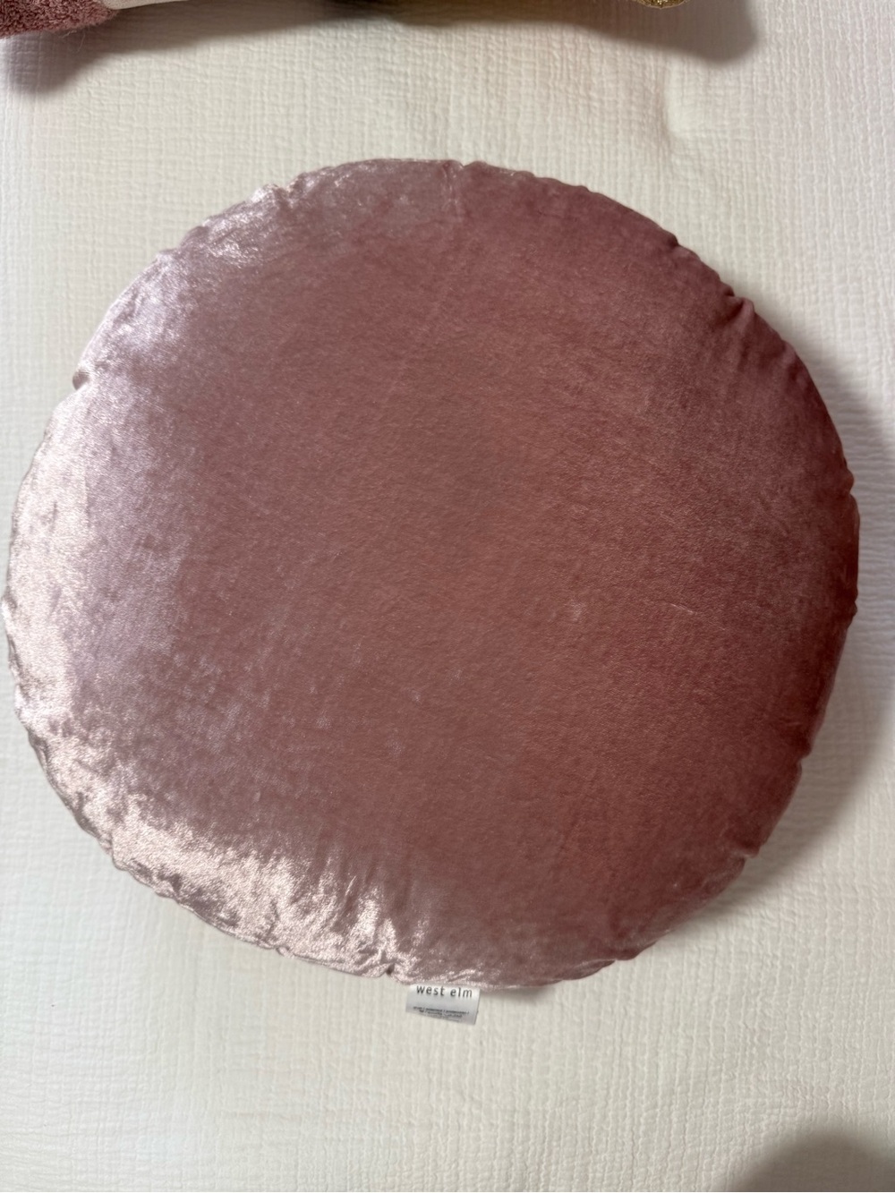 West Elm Velvet Round Pillow in Rose Blush